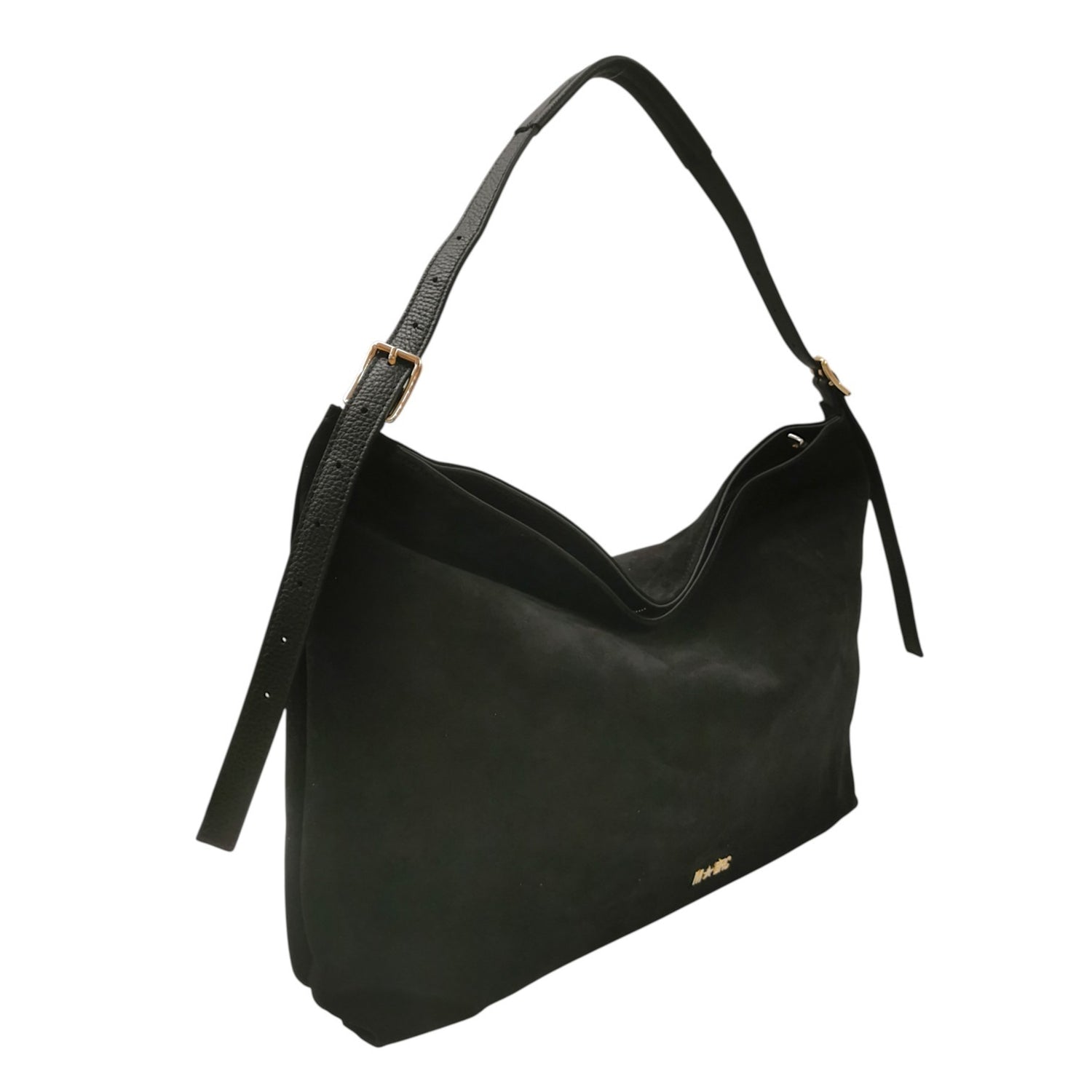 M Brc Borsa a Spalla Donna Grande Linea Alexia in Camoscio Nero con Manico Regolabile