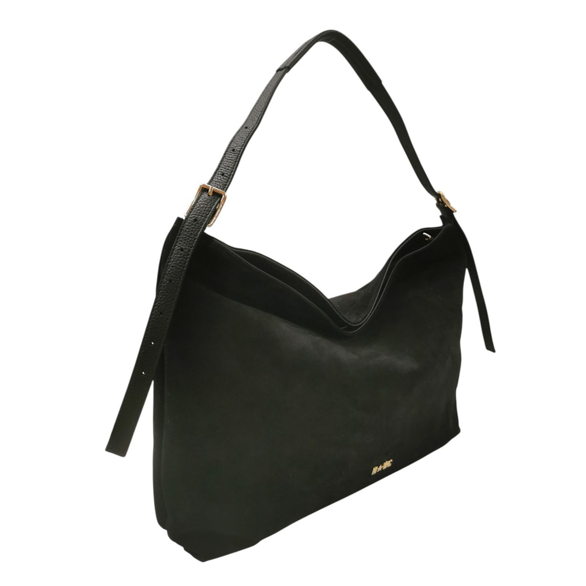 M Brc Borsa a Spalla Donna Grande Linea Alexia in Camoscio Nero con Manico Regolabile