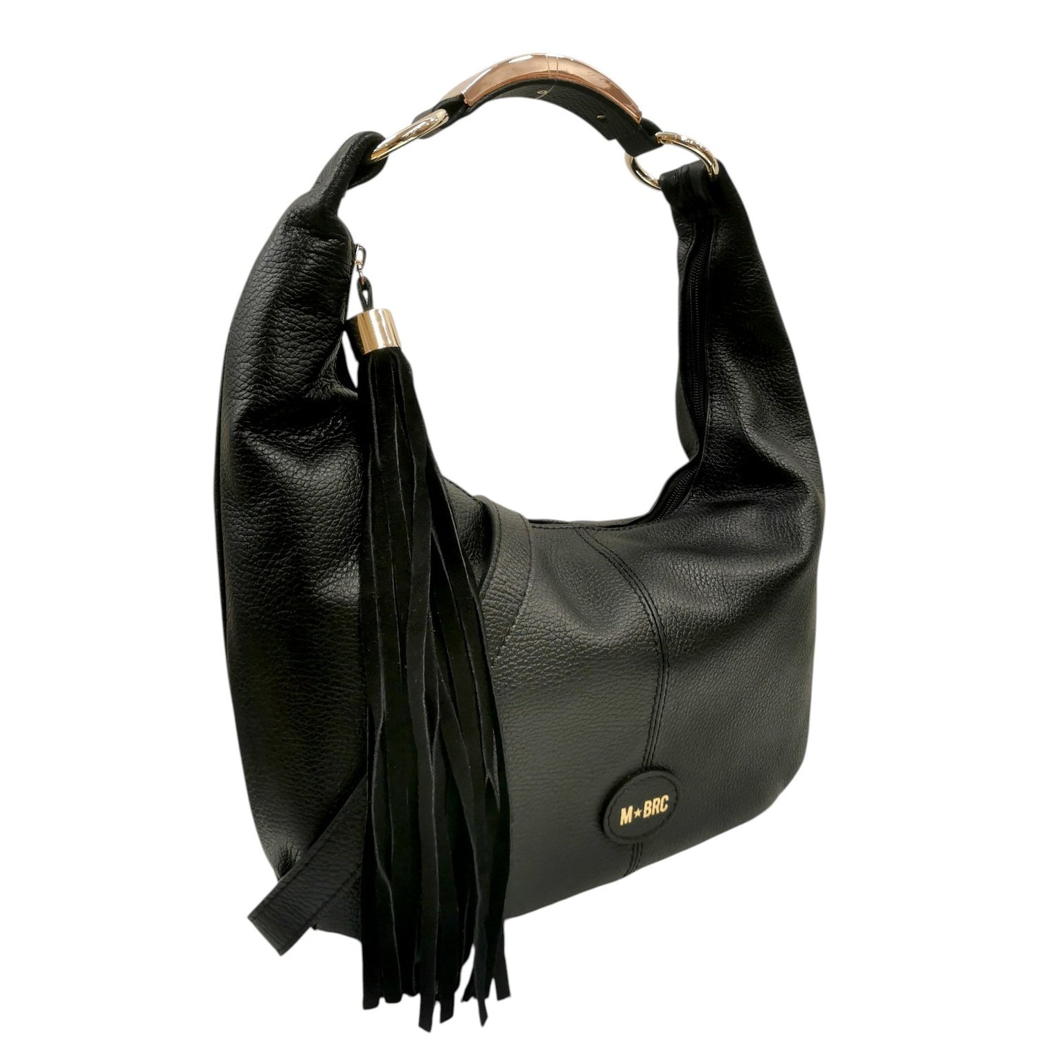 M Brc Borsa a Spalla Donna Linea Circle in Pelle Nera con Pendente