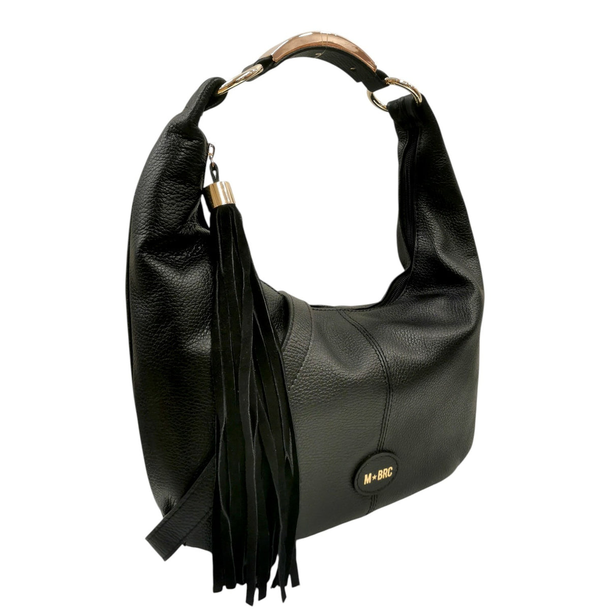 M Brc Borsa a Spalla Donna Linea Circle in Pelle Nera con Pendente