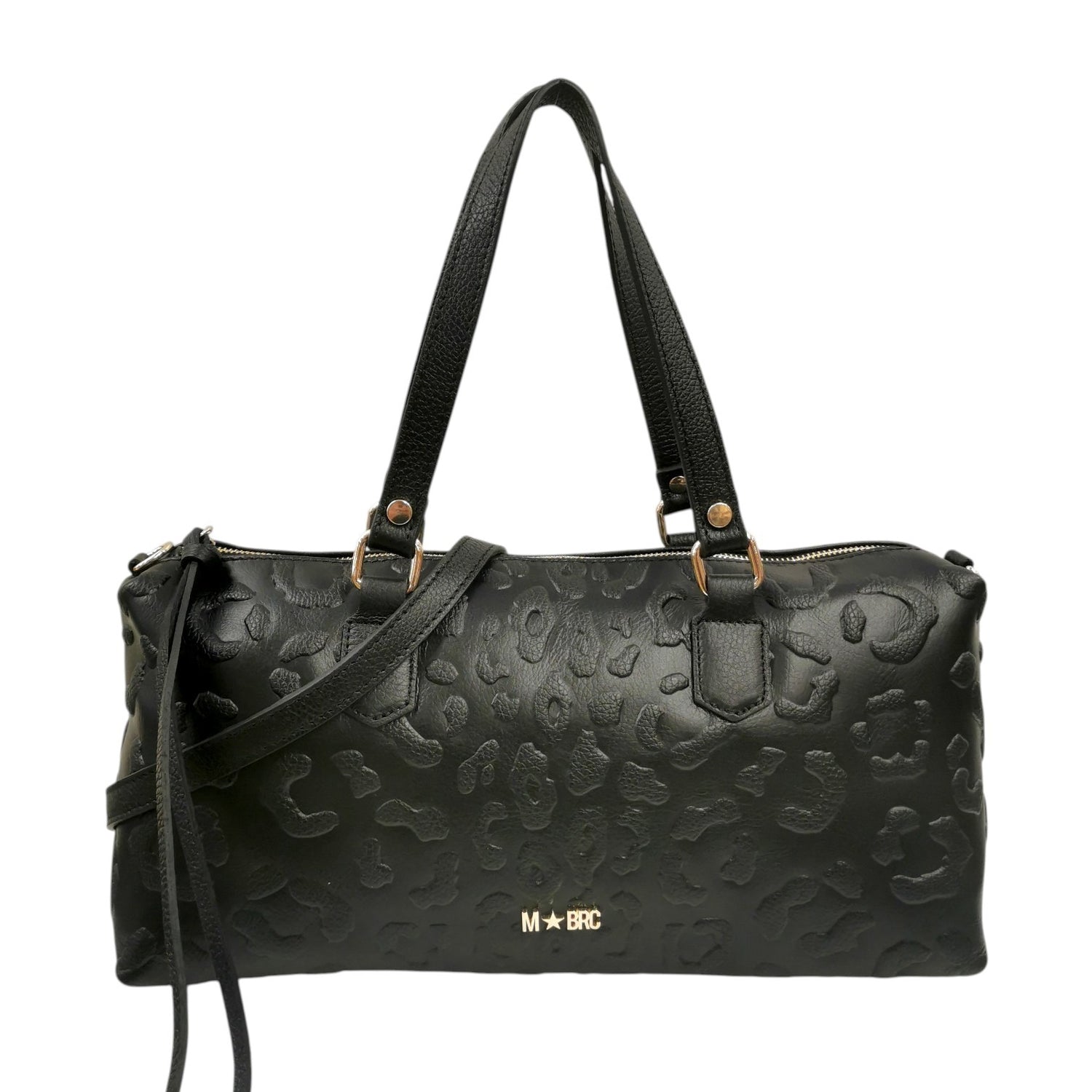 M Brc Borsa a Mano Donna Linea Print Nera in Pelle con Tracolla
