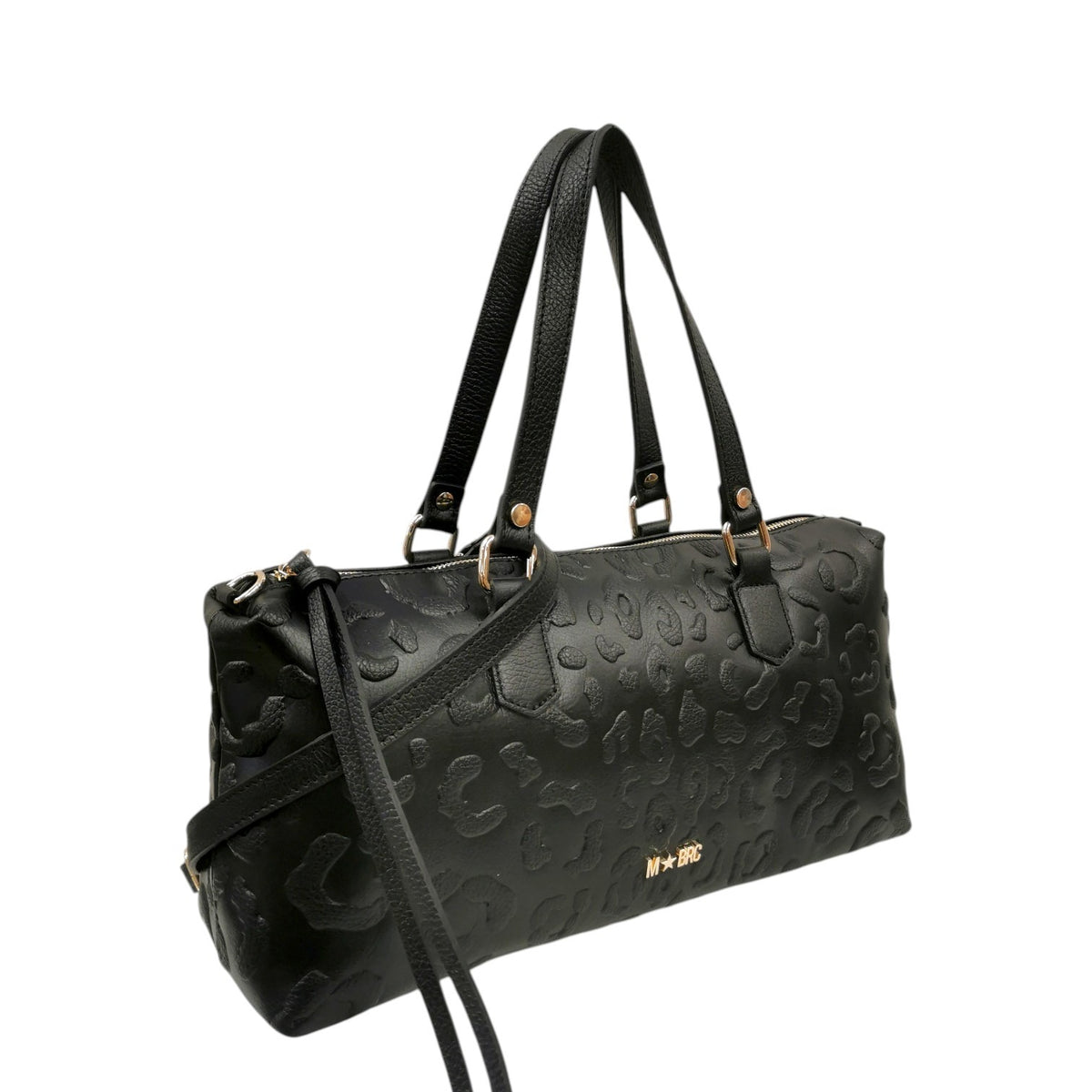 M Brc Borsa a Mano Donna Linea Print Nera in Pelle con Tracolla