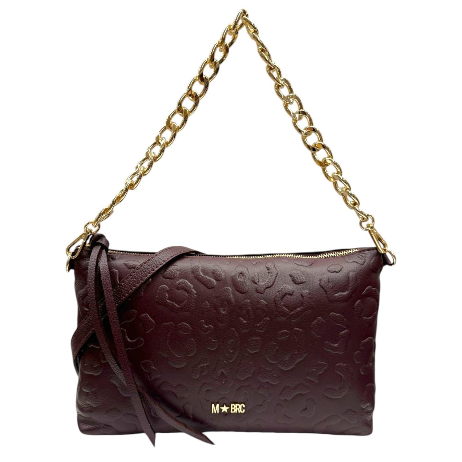 M Brc Borsa a Spalla Donna Linea Print in Pelle Borgogna con Manico a Catena