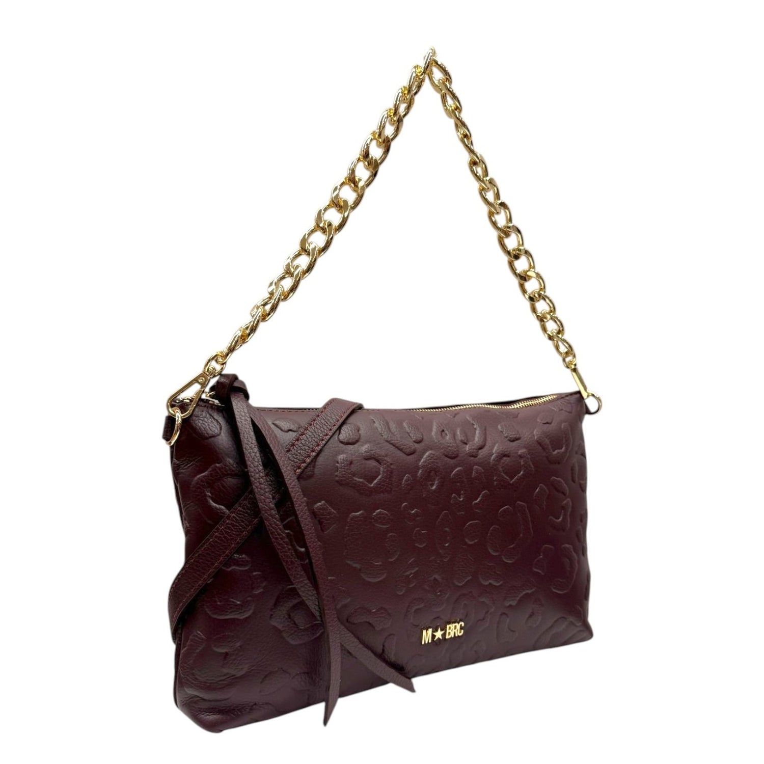 M Brc Borsa a Spalla Donna Linea Print in Pelle Borgogna con Manico a Catena