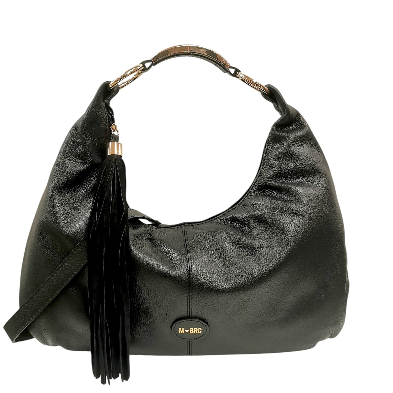 M Brc Borsa a Spalla Donna Grande Linea Circle Nera in Pelle con Pendente