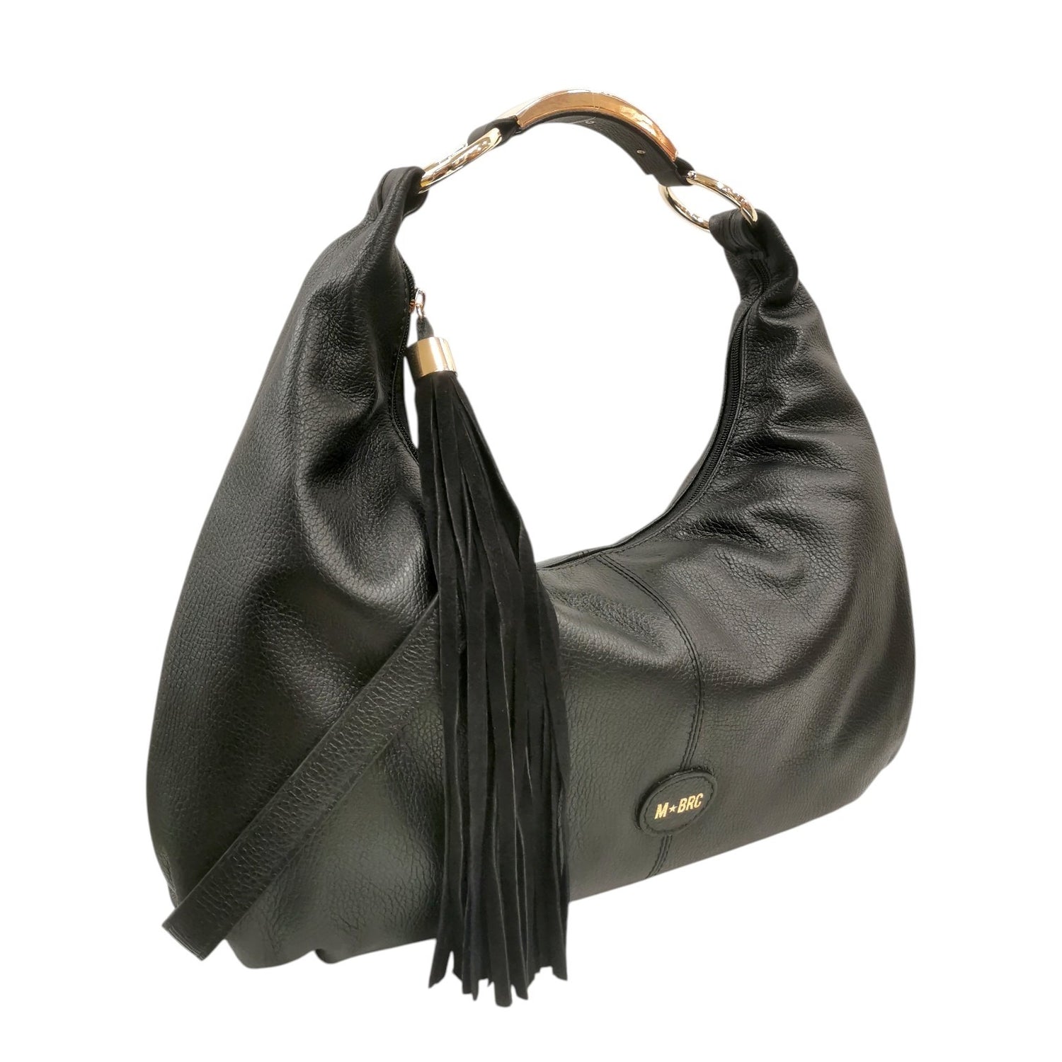 M Brc Borsa a Spalla Donna Grande Linea Circle Nera in Pelle con Pendente