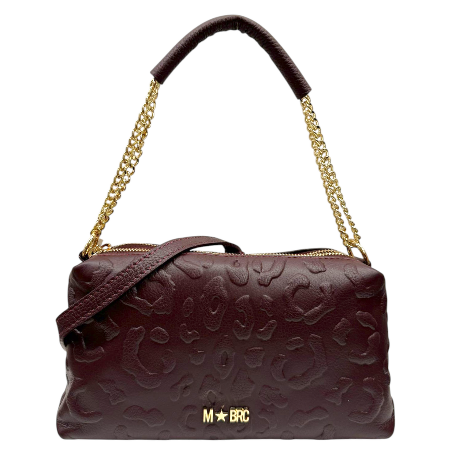M Brc Borsa a Spalla Donna Linea Print Borgogna con Manico Catena e Tracolla