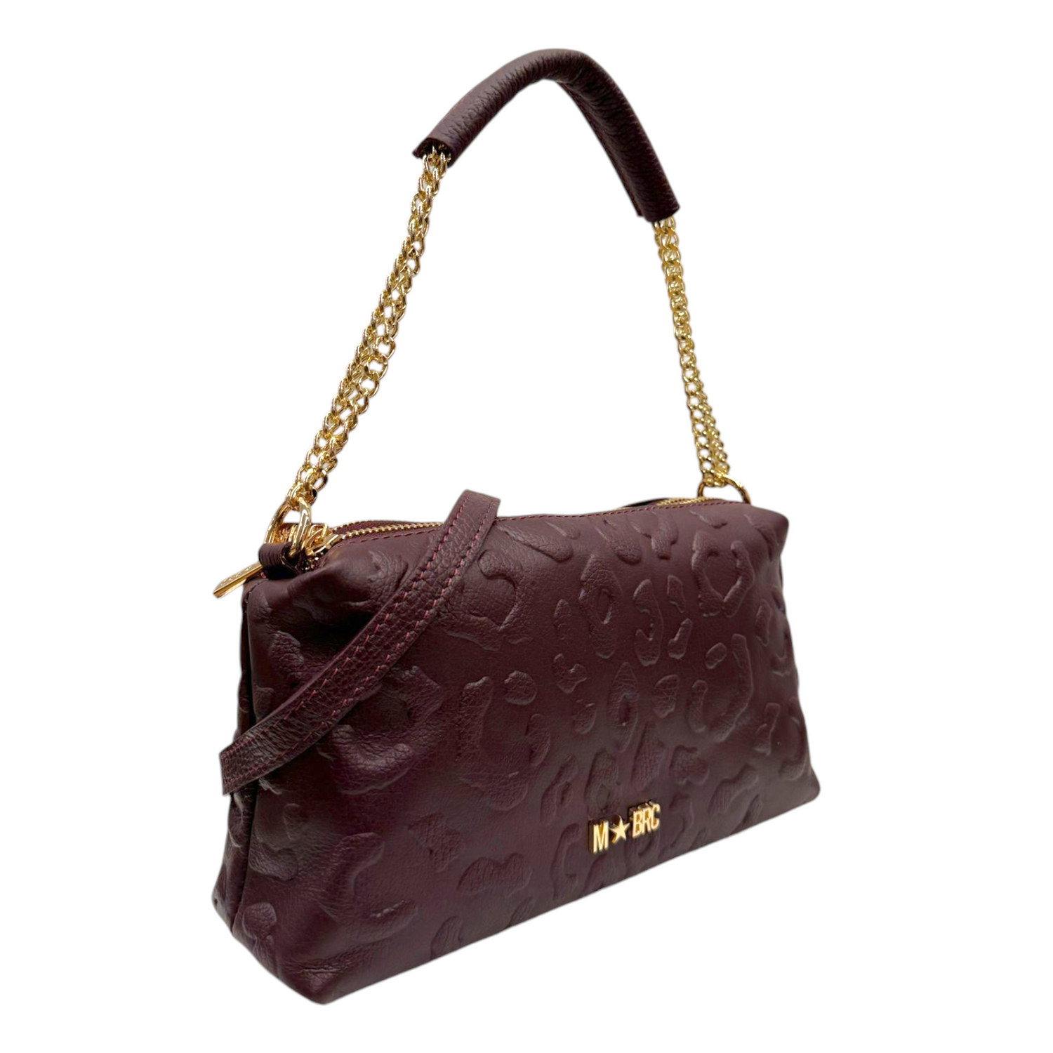 M Brc Borsa a Spalla Donna Linea Print Borgogna con Manico Catena e Tracolla