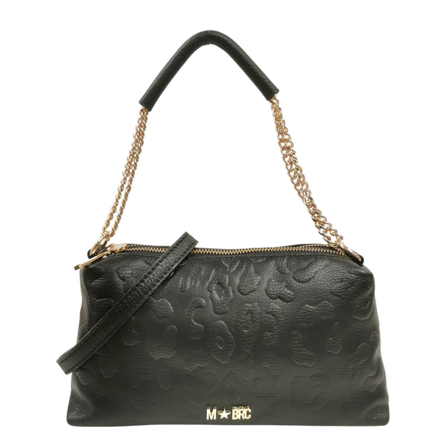 M Brc Borsa a Spalla Donna Linea Print Nera con Manico Catena e Tracolla