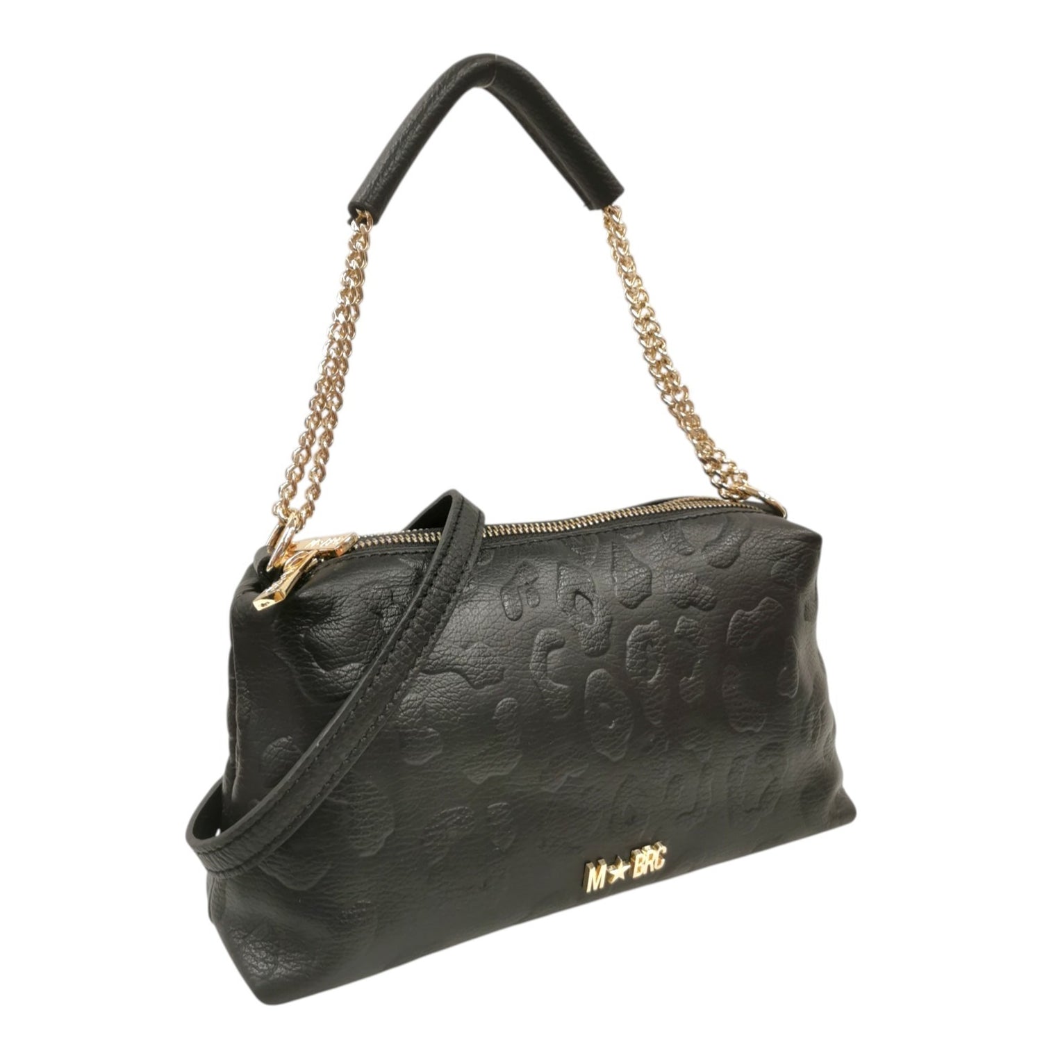 M Brc Borsa a Spalla Donna Linea Print Nera con Manico Catena e Tracolla