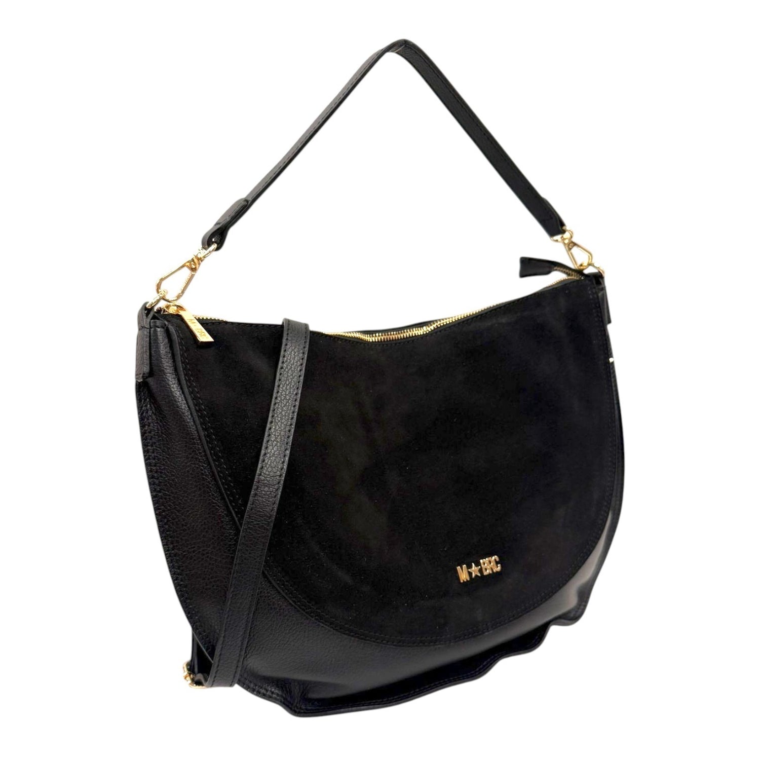 M Brc Borsa a Spalla Donna in Pelle e Camoscio Nero Linea Sole