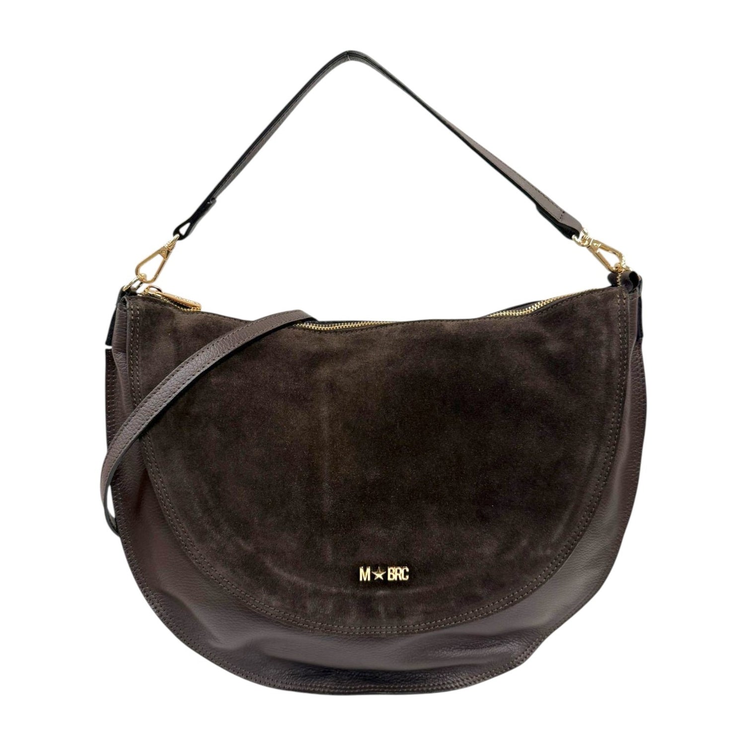 M Brc Borsa a Spalla Donna in Pelle e Camoscio Moro Linea Sole