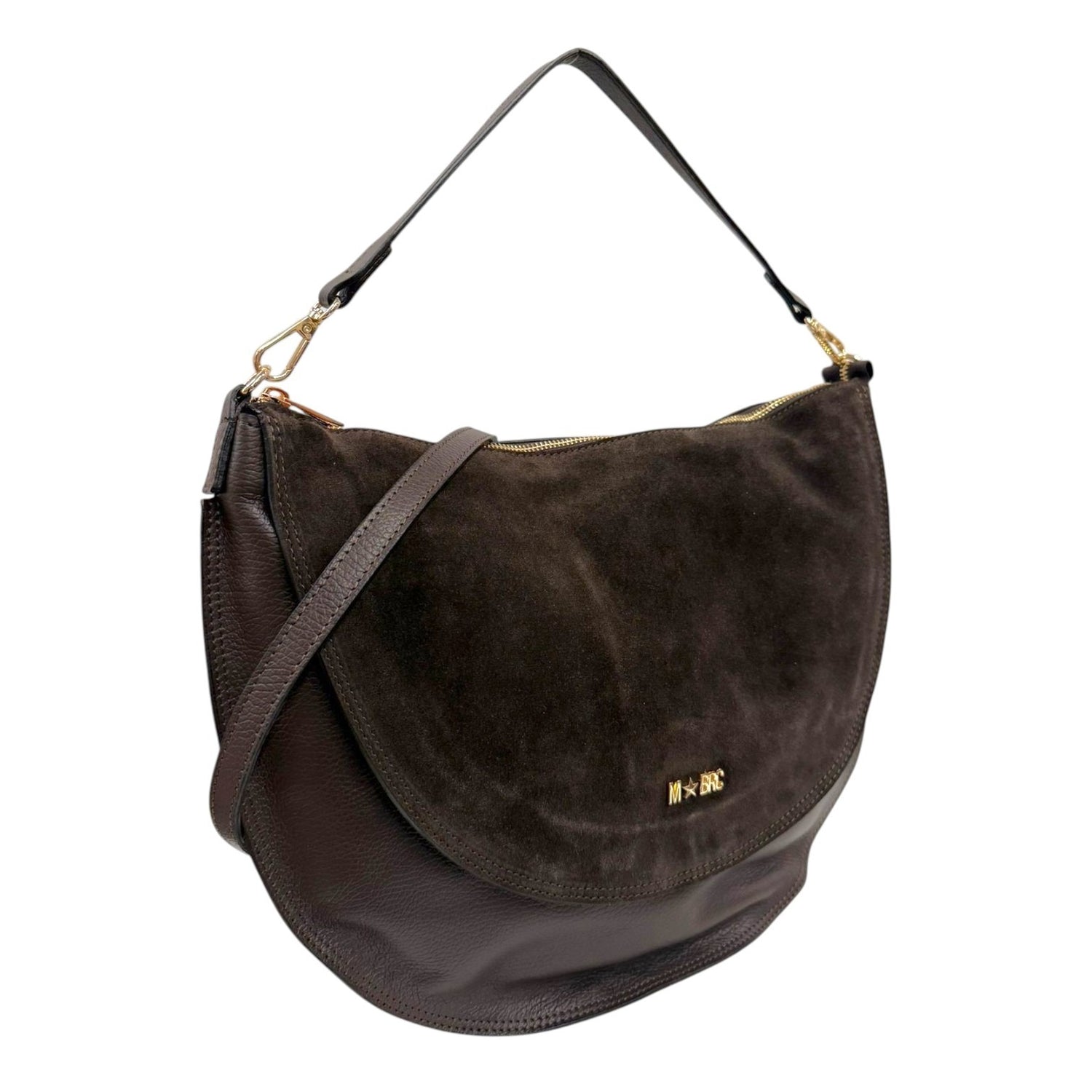 M Brc Borsa a Spalla Donna in Pelle e Camoscio Moro Linea Sole