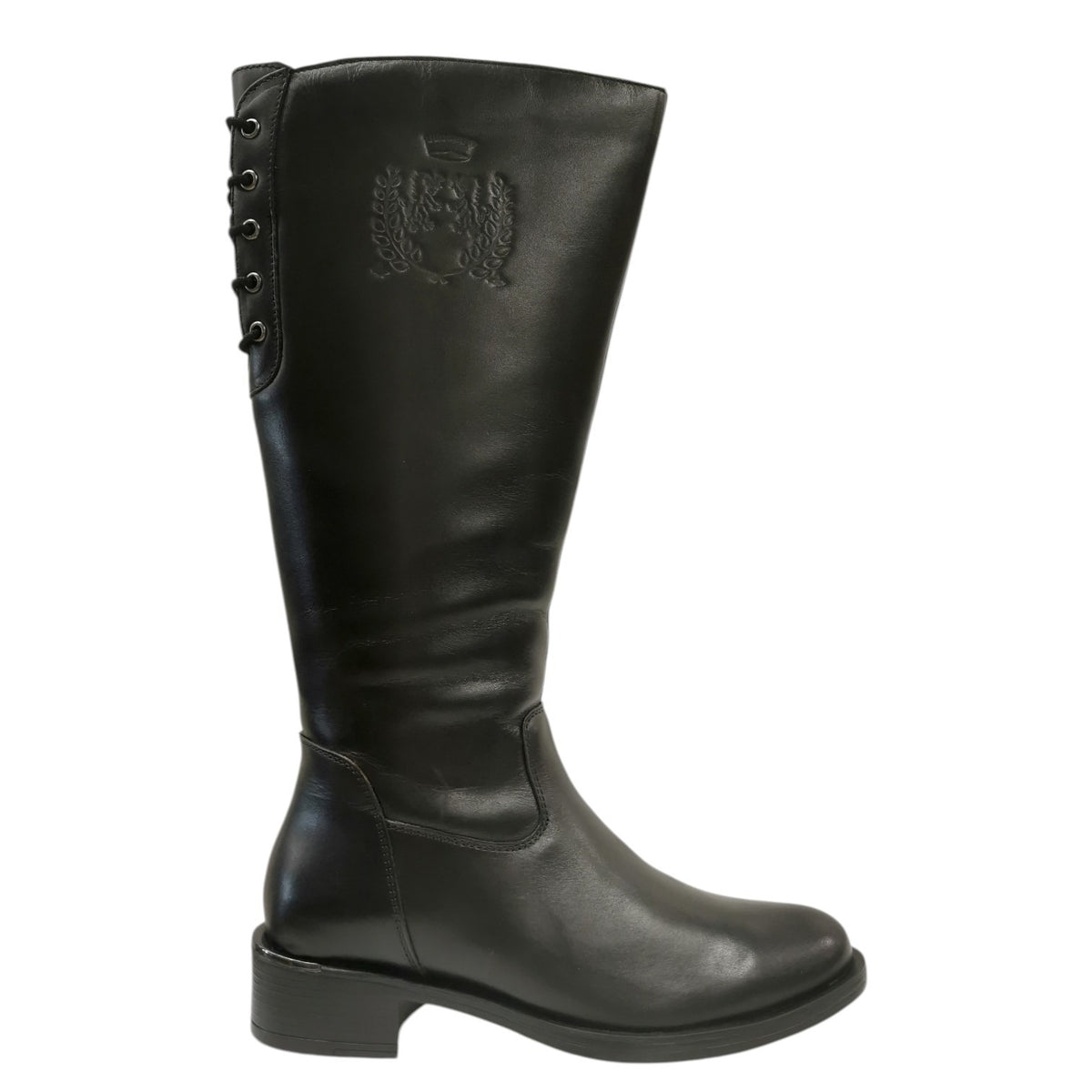 Carmela Stivale Donna in Pelle Nero con Laccettie e Tacco Largo Alto 40mm