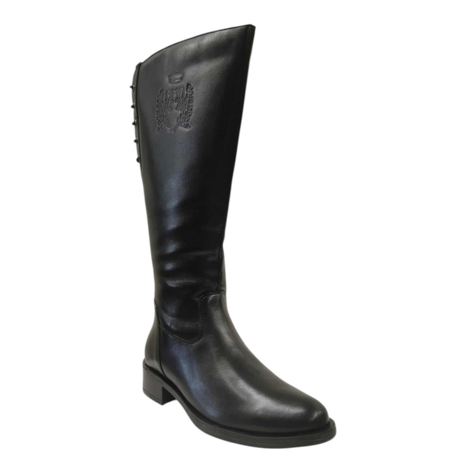 Carmela Stivale Donna in Pelle Nero con Laccettie e Tacco Largo Alto 40mm