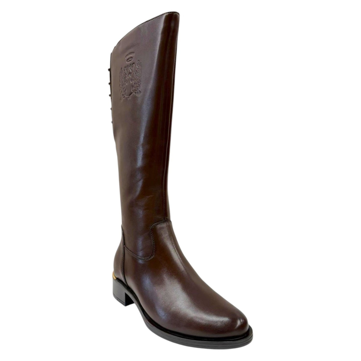 Carmela Stivale Donna in Pelle Marrone con Laccettie e Tacco Largo Alto 40mm