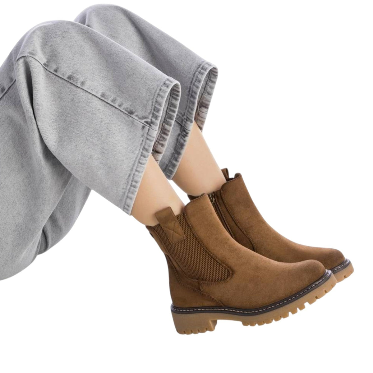 Refresh Stivaletto Donna in Camoscio Sintetico Cammello con Zip