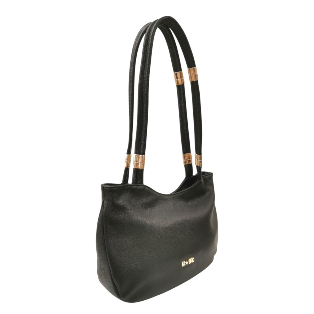 M Brc Borsa a Spalla Donna Linea Tubolar Nera Media con Doppio Manico