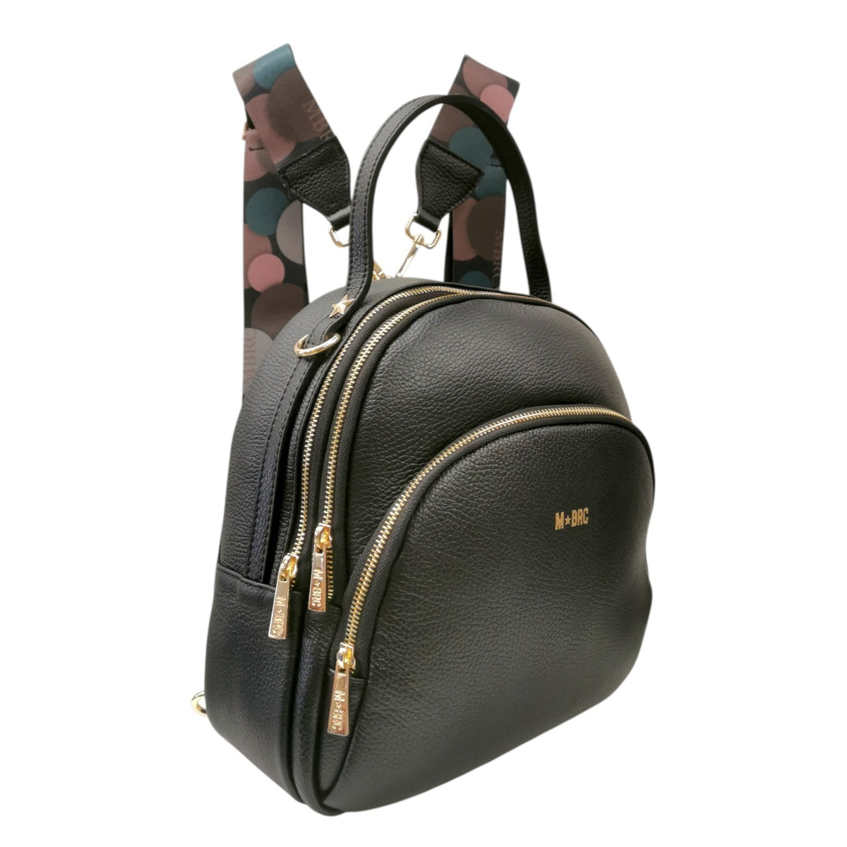 M Brc Zaino Donna Linea Obona in Pelle Nera con Doppi Spallacci