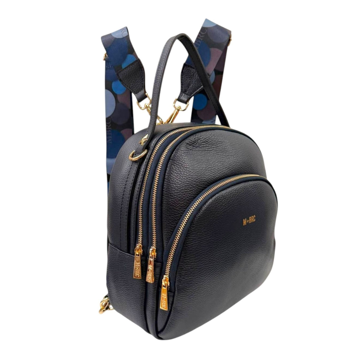 M Brc Zaino Donna Linea Obona in Pelle Blu con Doppi Spallacci