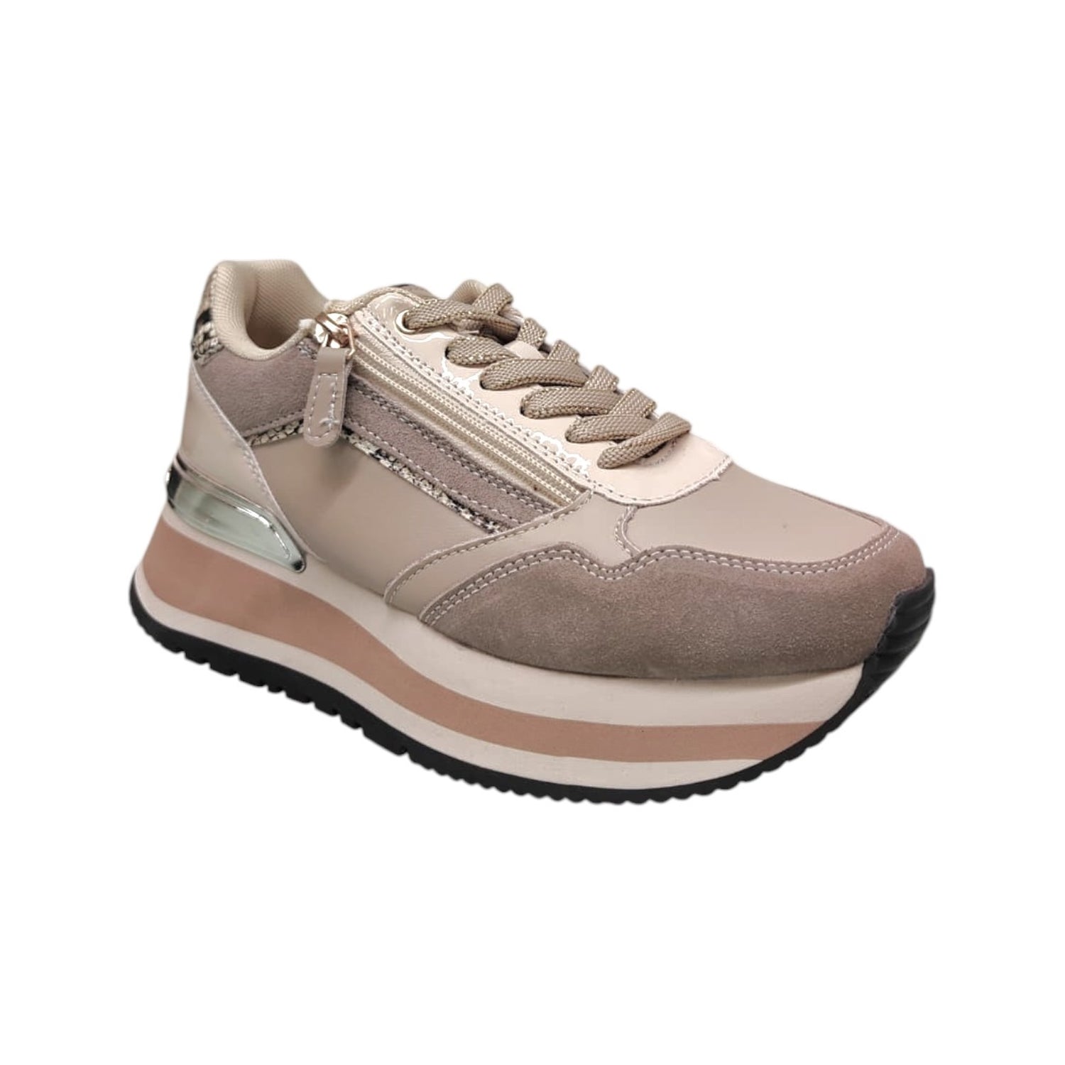 Lumberjack Sneakers Donna Sabbia con Lacci e Zip Laterale