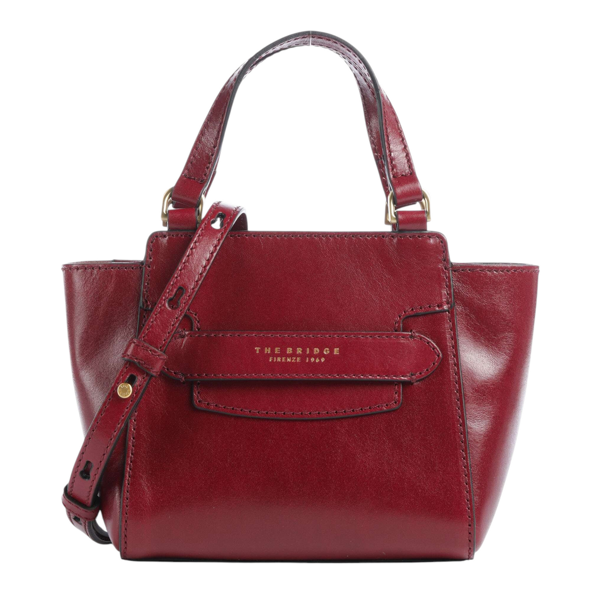The Bridge Borsa a Mano Donna in Pelle Barolo con Tracolla e Logo Frontale