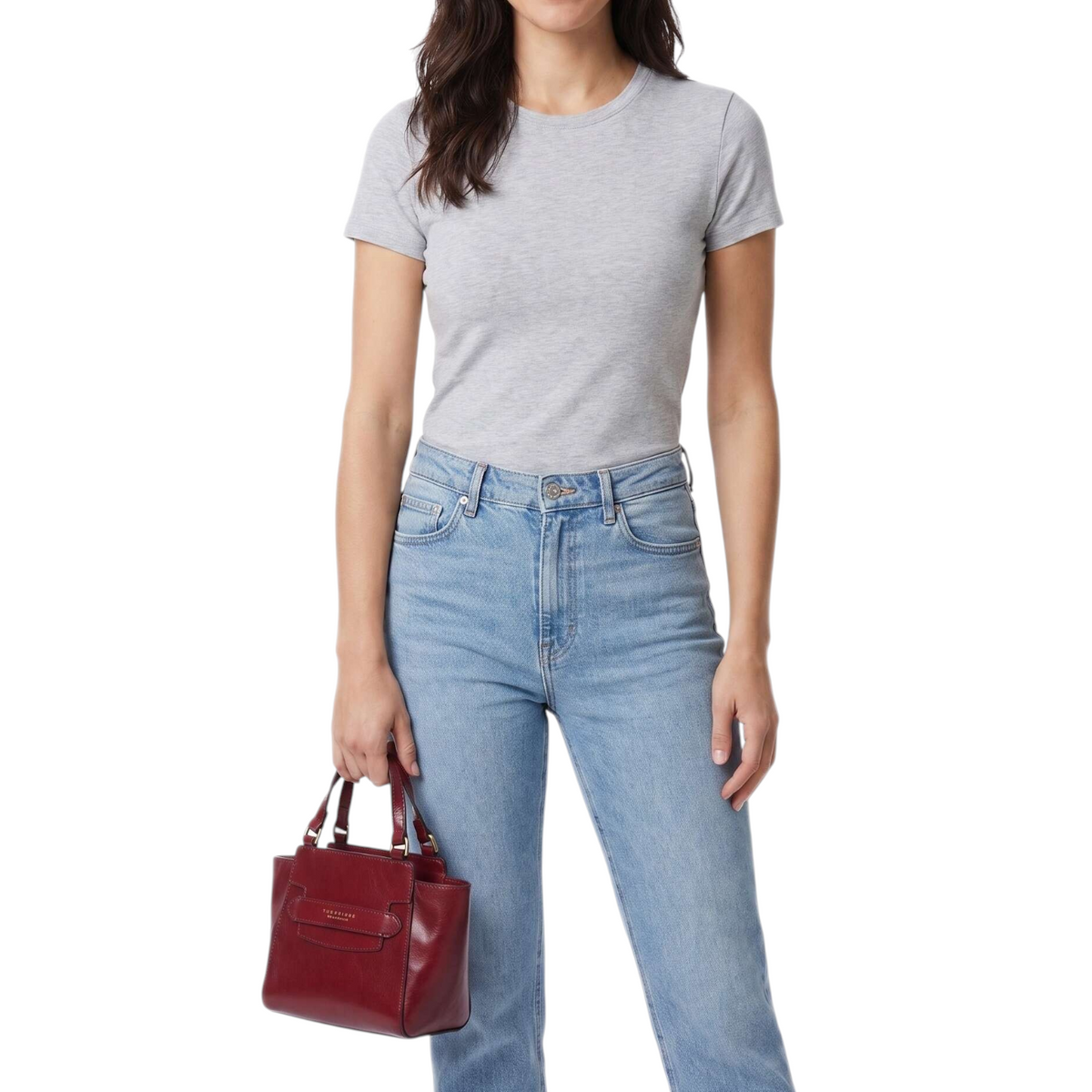 The Bridge Borsa a Mano Donna in Pelle Barolo con Tracolla e Logo Frontale