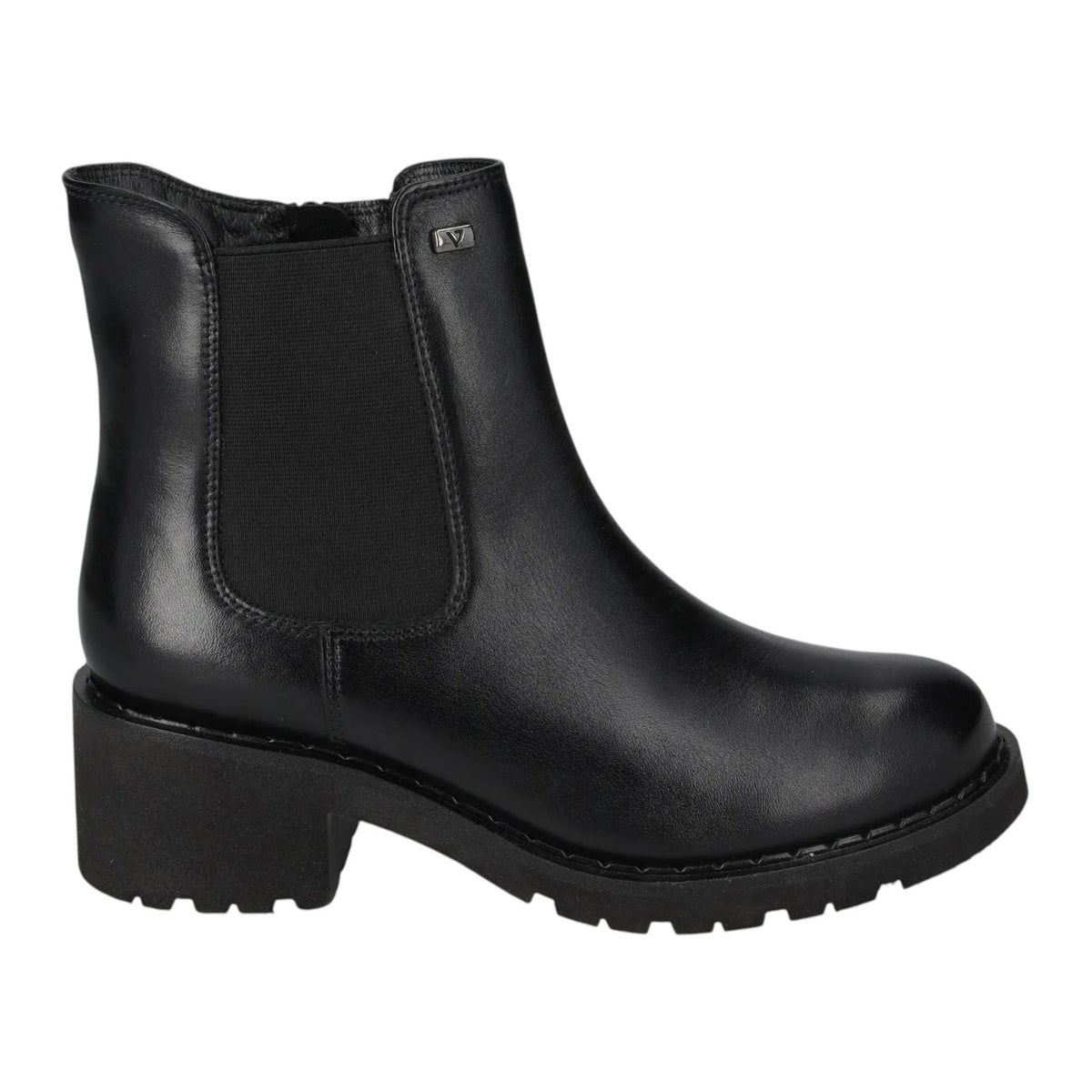 Valleverde Stivaletto Donna Nero in Pelle con Elastico e Tacco Largo Alto 55mm