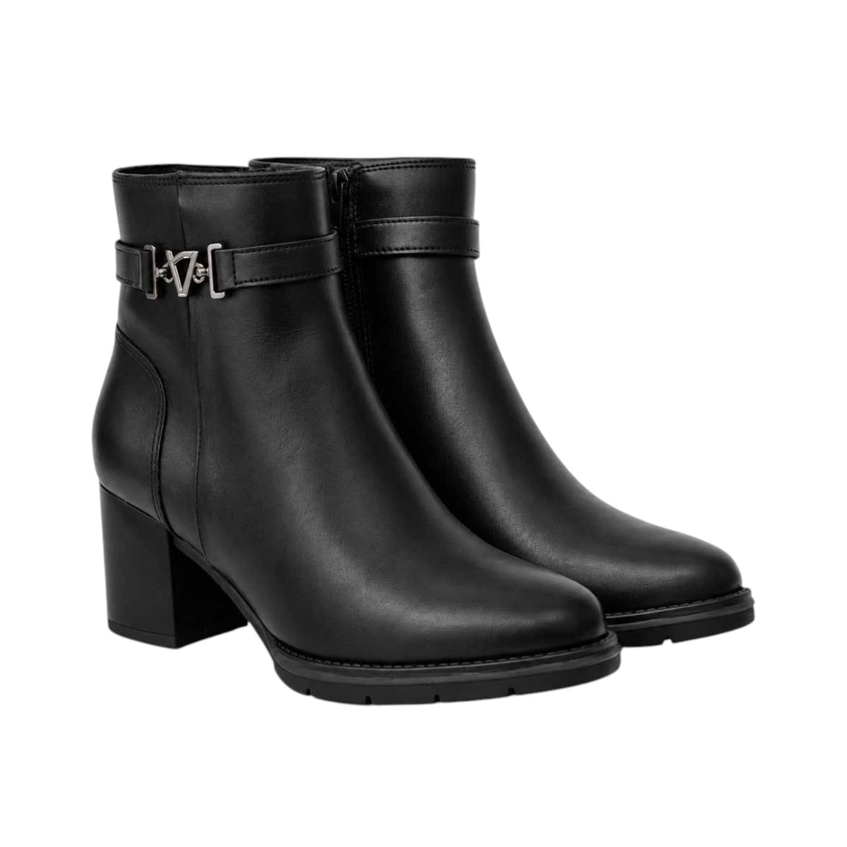 Valleverde Tronchetto Donna in Pelle Nera con Tacco Largo Alto 65mm