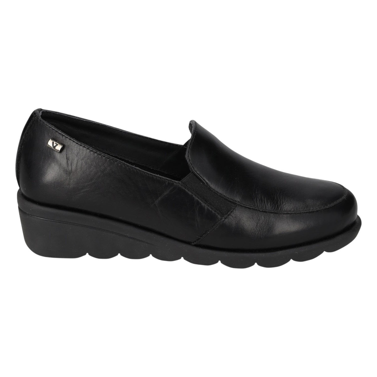 Valleverde Mocassino Donna in Pelle Nera con Zeppa Alta 40mm