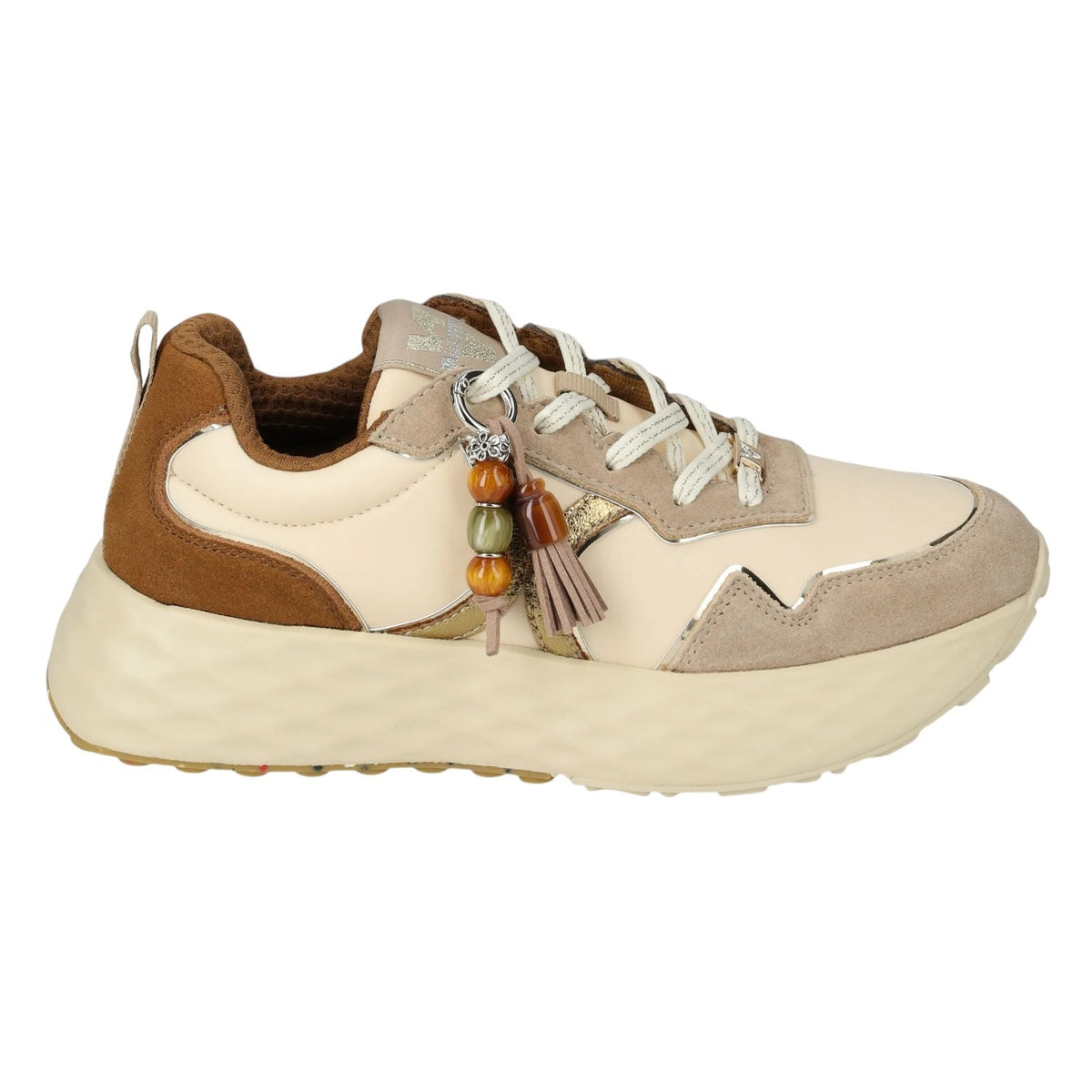 Valleverde Sneakers Donna Ecru in Camoscio e Tessuto con Ciondolo