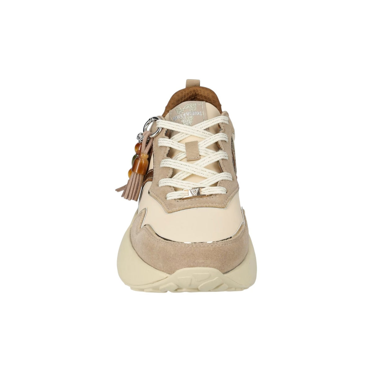 Valleverde Sneakers Donna Ecru in Camoscio e Tessuto con Ciondolo