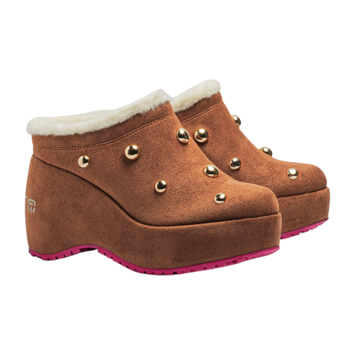 Fornarina Bubble Studs Sabot Donna Castagna con Perle e Zeppa Alta 100mm