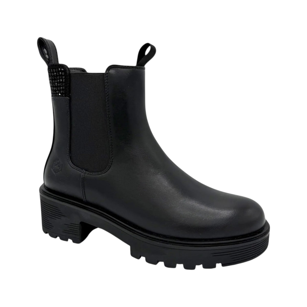 Lumberjack Beatles Donna Nero con Strass e Tacco Largo Alto 50mm