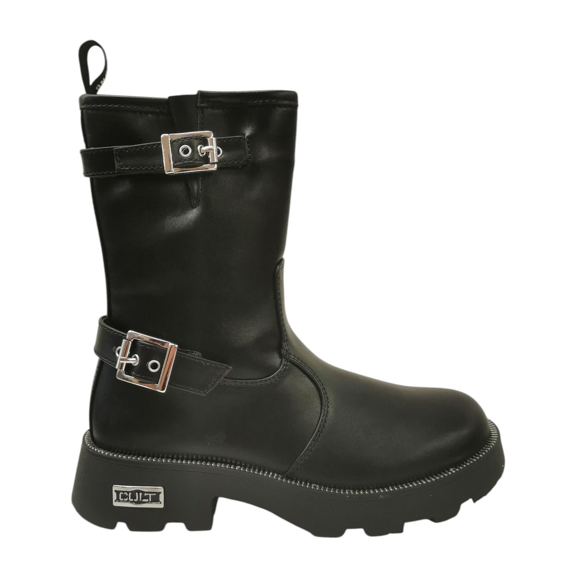 Cult Young Biker Bambina Nero in Ecopelle con Fibbie