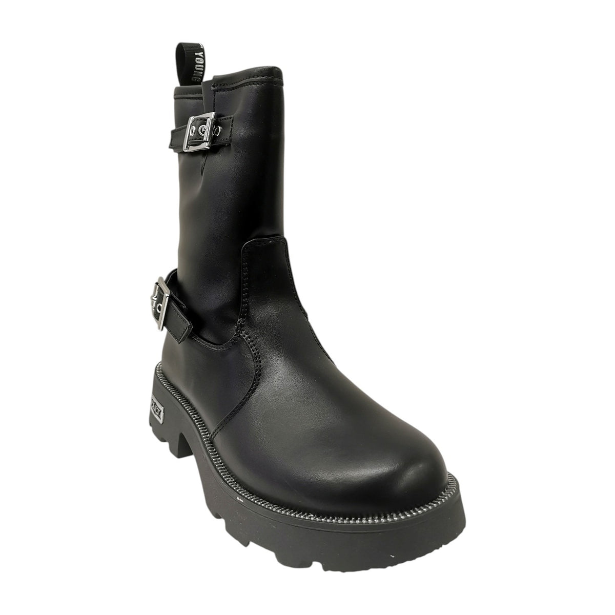 Cult Young Biker Bambina Nero in Ecopelle con Fibbie Numero 35