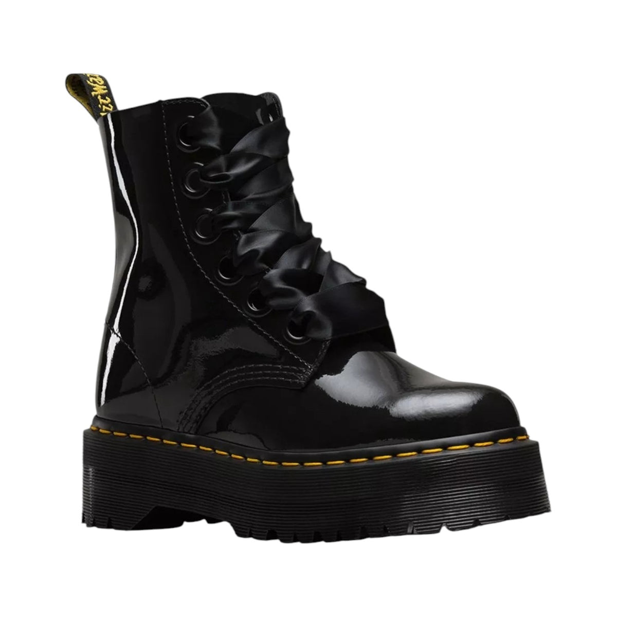 Dr. Martens Molly Anfibio Platform Donna Nero con Lacci in Raso