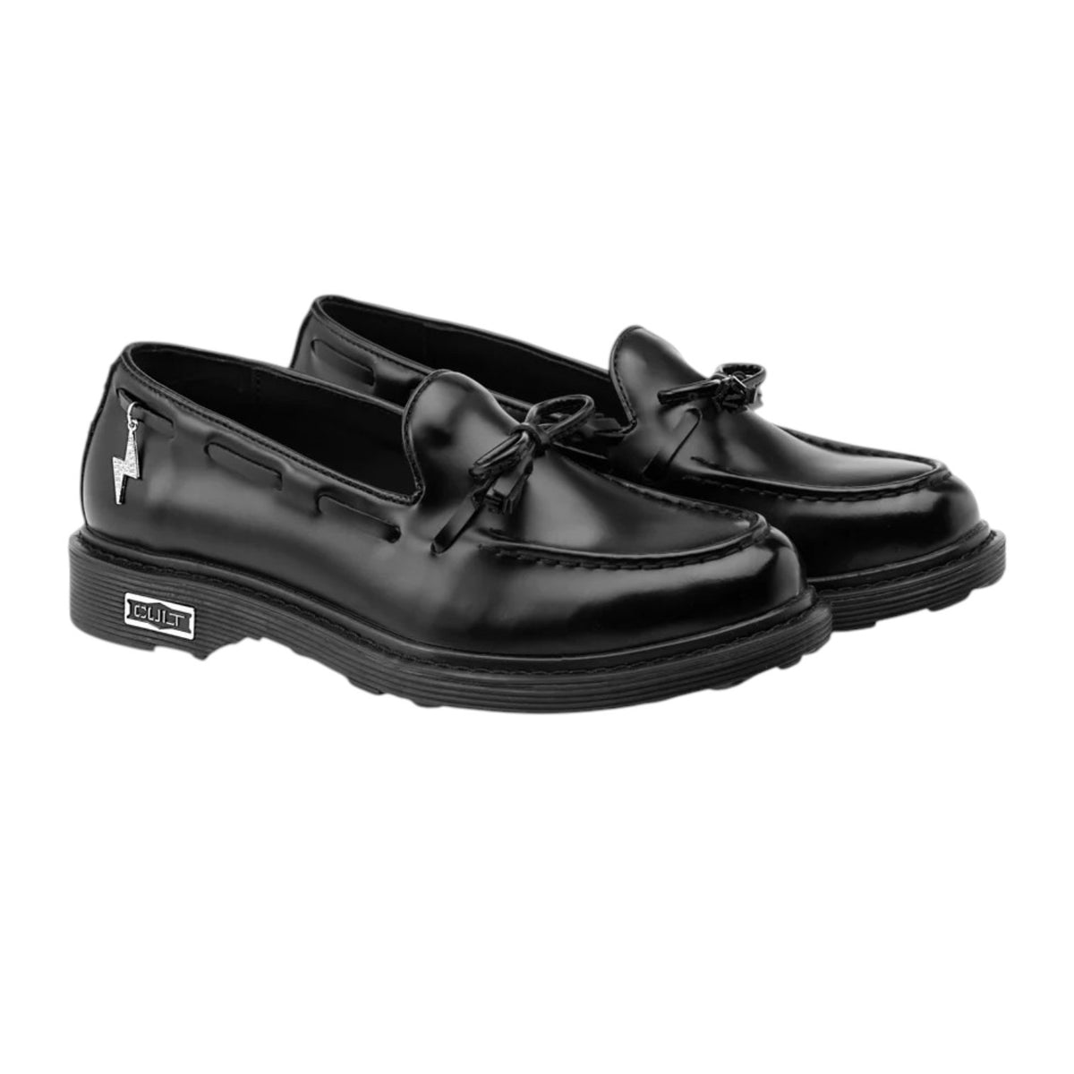 Cult Mocassino Donna in Ecopelle Lucida Nera con Charm e Fiocco