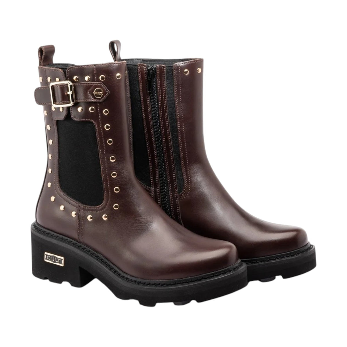 Cult Stivaletto Donna in Pelle Marrone Nero con Tacco Largo Alto 60mm