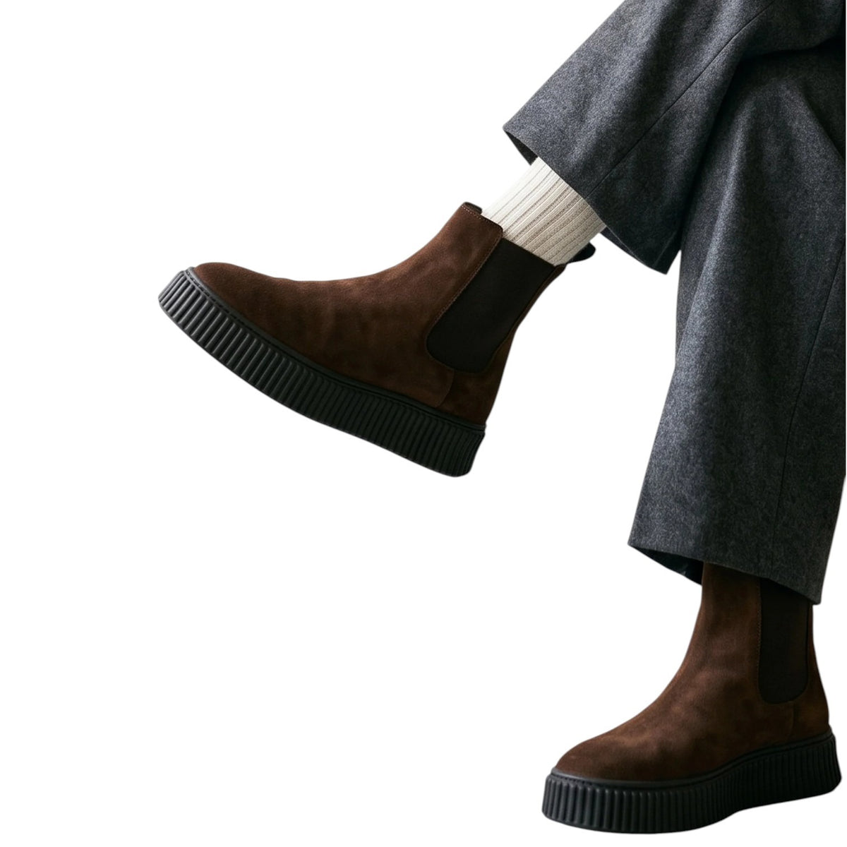 Frau Beatles Donna Platform in Camoscio Cacao