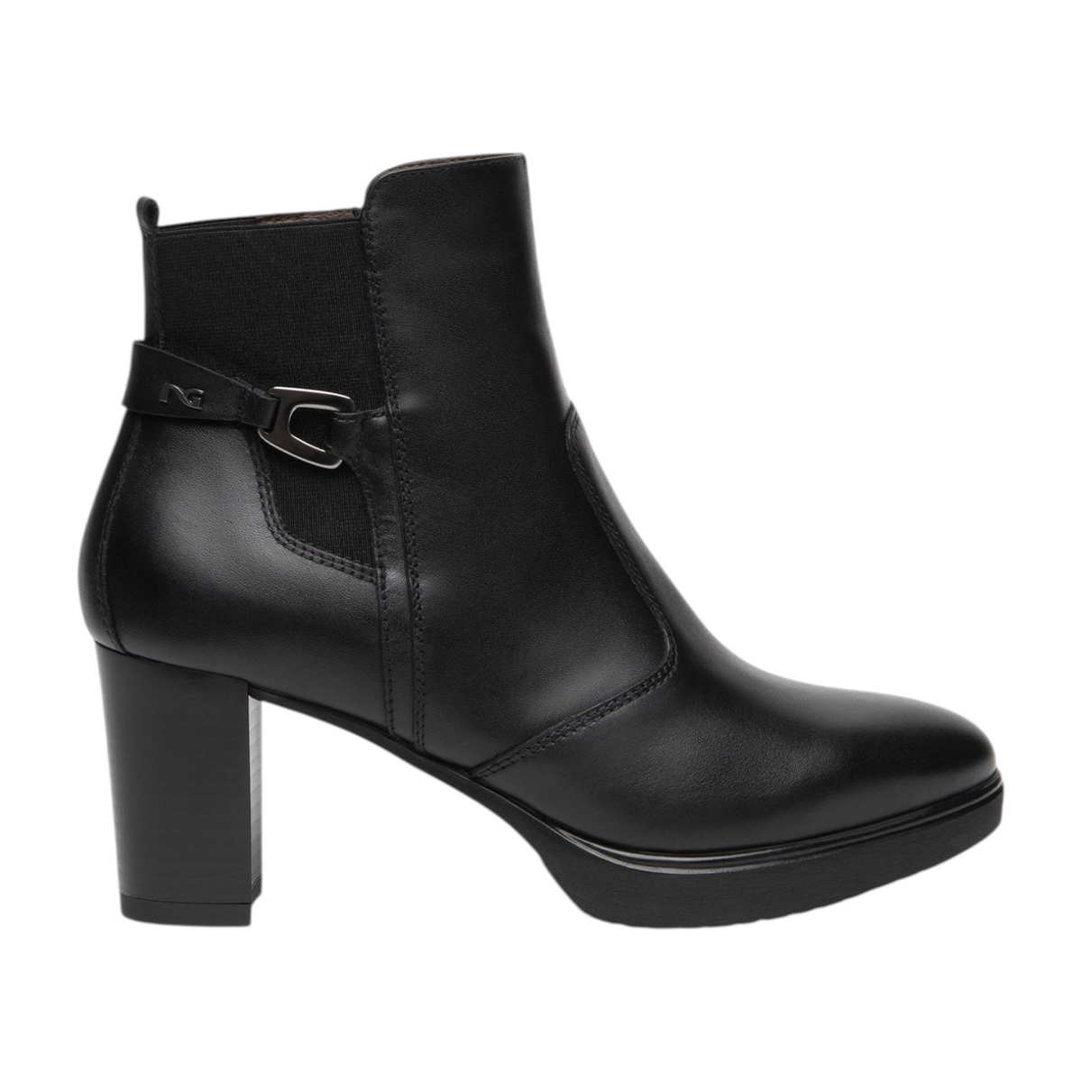 Nero Giardini Tronchetto Donna in Pelle Nera con Dettaglio Laterale e Tacco Alto 70mm