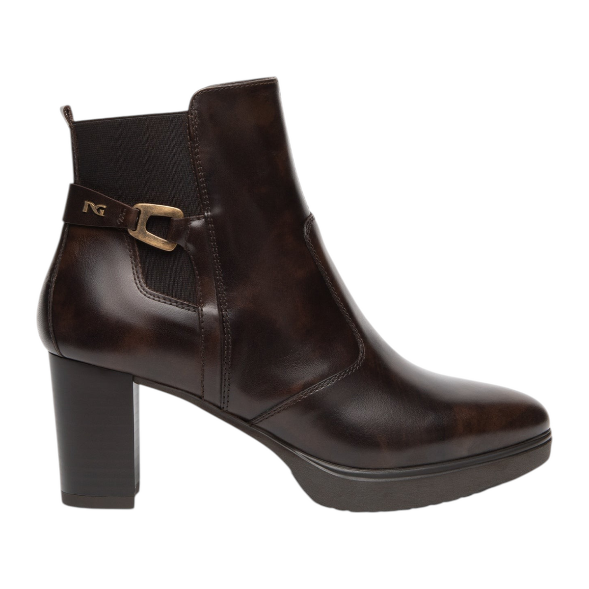 Nero Giardini Tronchetto Donna Moro in Pelle con Inserto Elasticizzato e Tacco Alto 70mm
