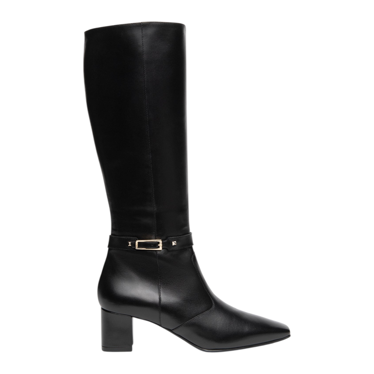Nero Giardini Stivale Donna in Pelle Nera con Dettaglio Oro e Tacco Largo Alto 50mm