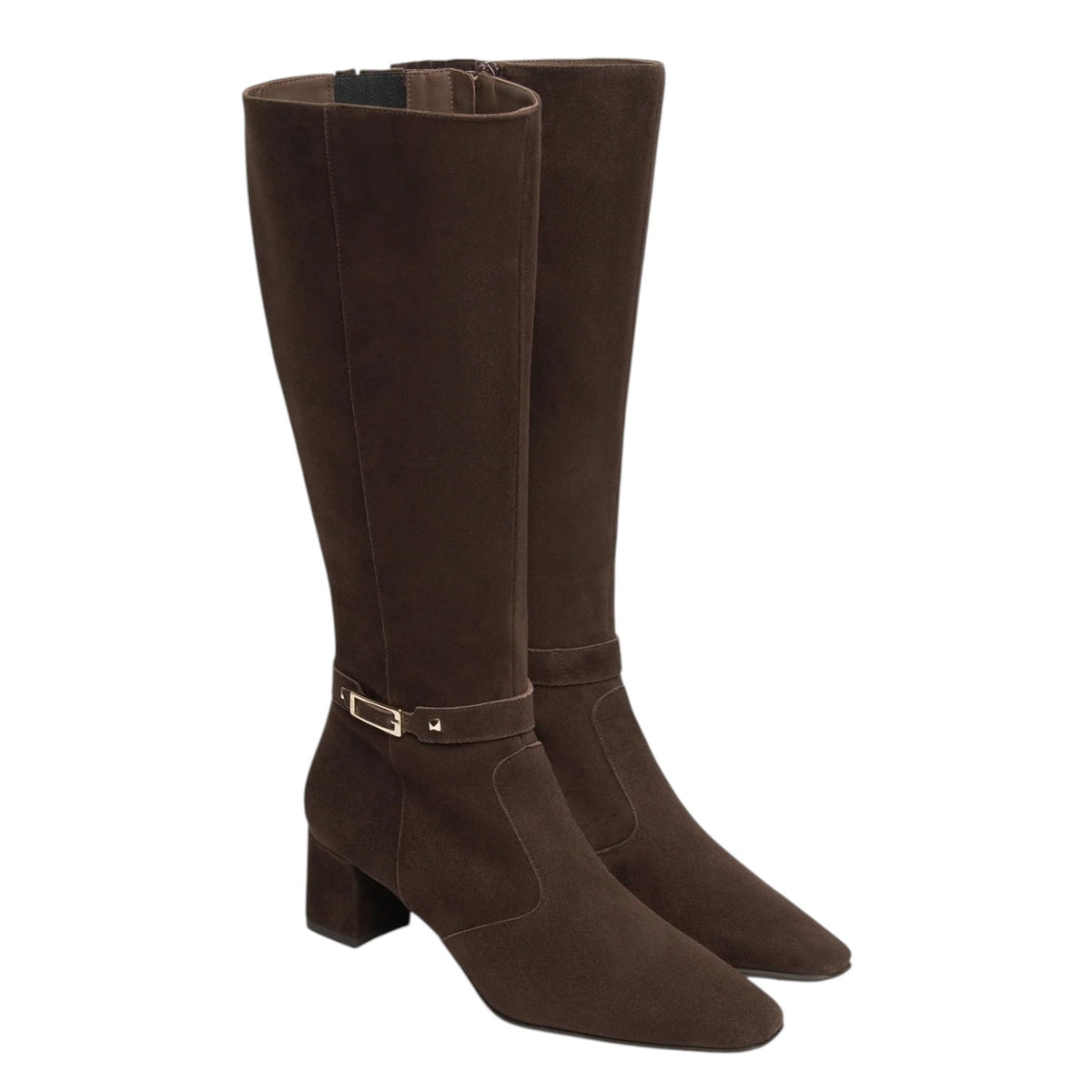 Nero Giardini Stivale Donna in Camoscio Moro con Dettaglio Oro e Tacco Largo Alto 50mm