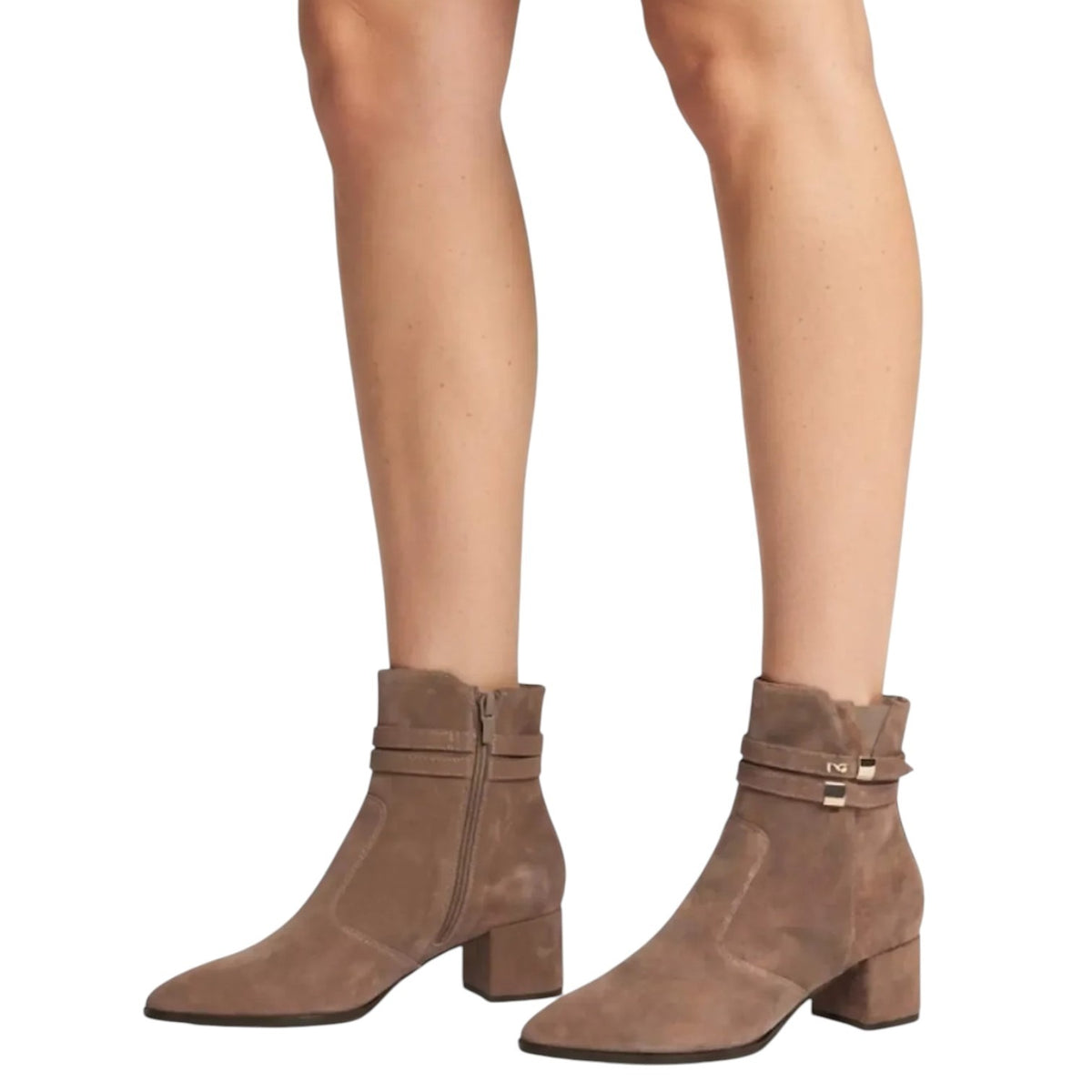 Nero Giardini Tronchetto Donna in Camoscio Cammello con Tacco Largo Alto 55mm
