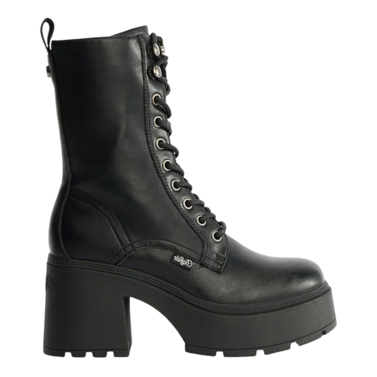 Buffalo Mila Lace Up Mid Anfibio Stringato Donna Nero con Tacco Alto 85mm