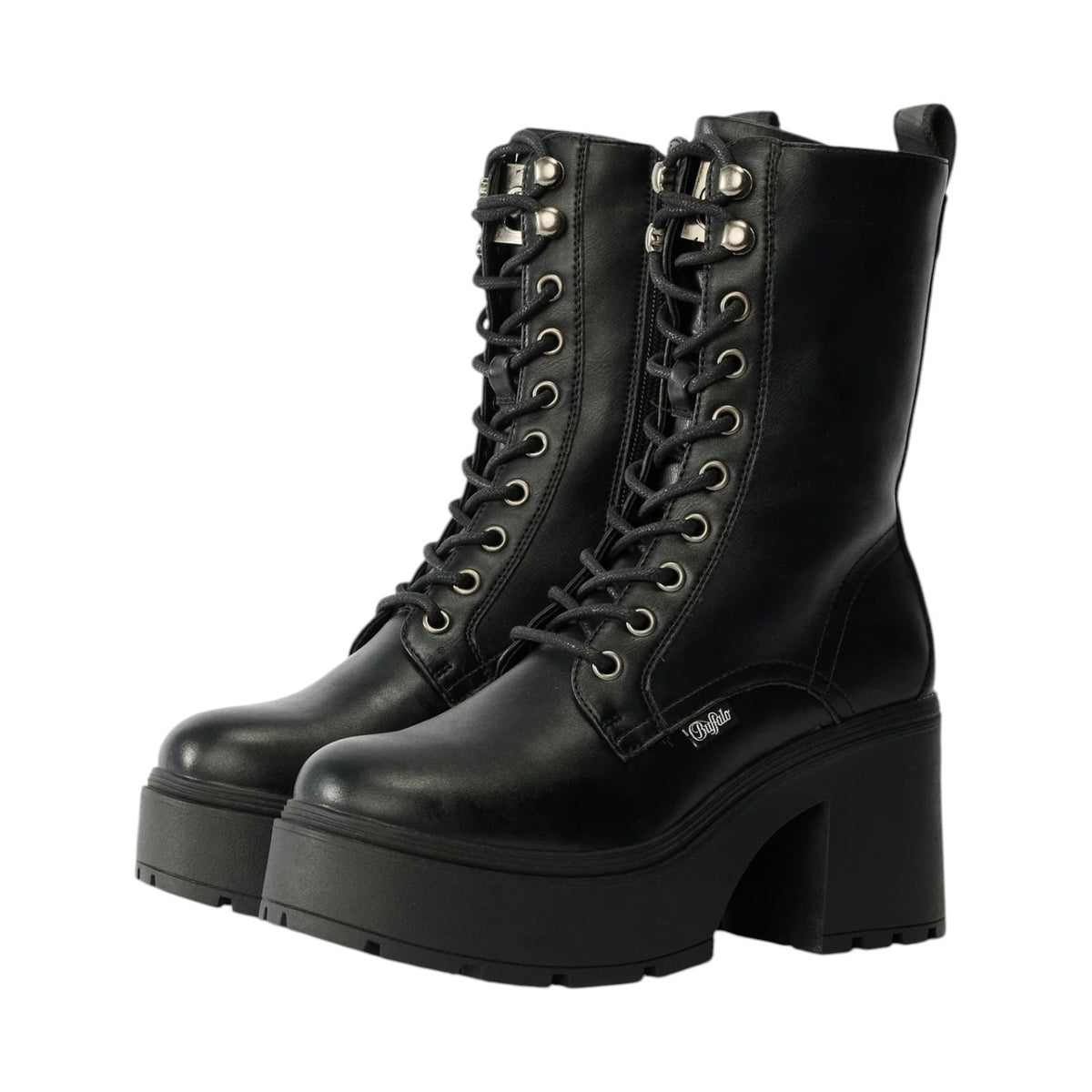 Buffalo Mila Lace Up Mid Anfibio Stringato Donna Nero con Tacco Alto 85mm