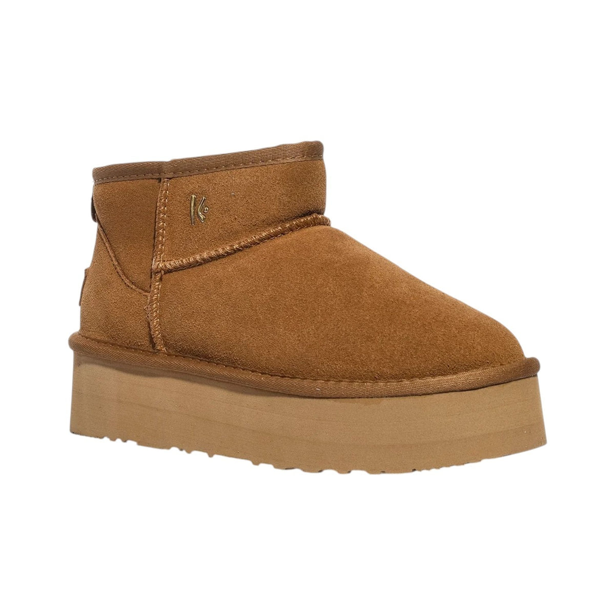 Keys Stivaletto Donna Cammello in Camoscio Platform con Pelliccia