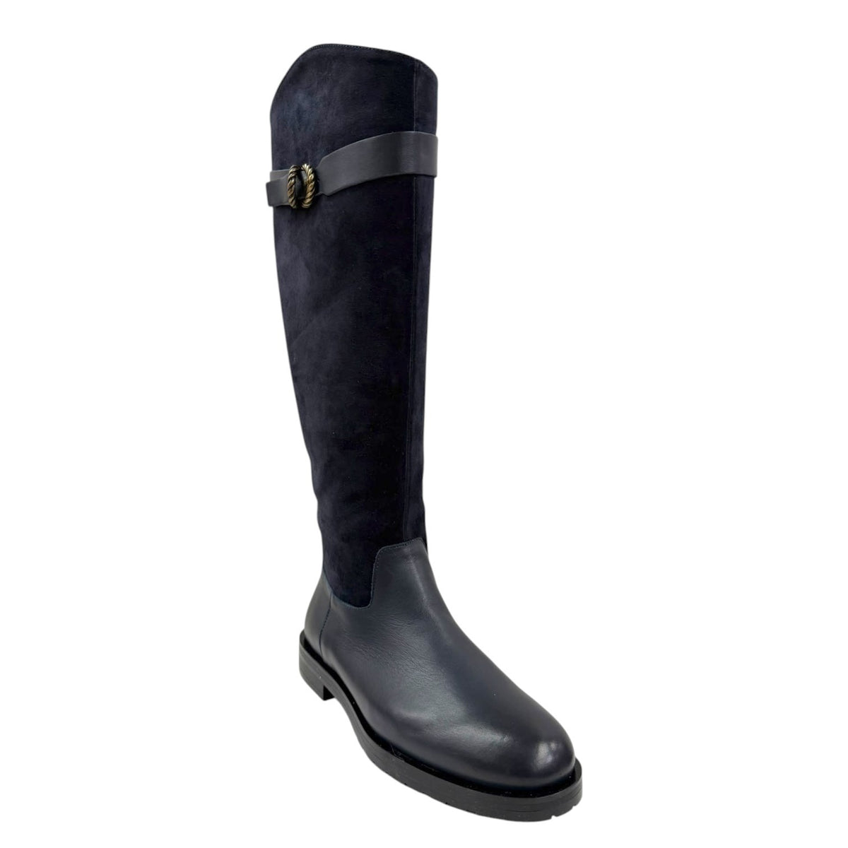 Frau Stivale Donna Blu in Pelle e Camoscio con Fascia Decorativa