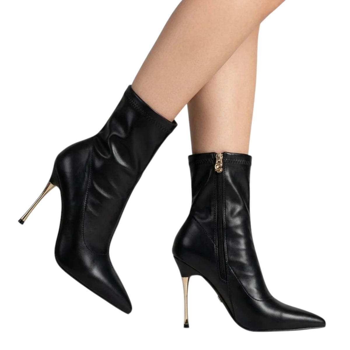 Gold&Gold Tronchetto Donna in Ecopelle Nera con Tacco Sottile Alto 110mm
